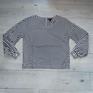 Gap Women’s Long Sleeve Striped Top Sz M Back Buttons 100% Cotton Charcoal White